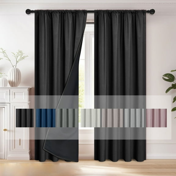 Bxaolu Blackout Curtains for Bedroom 78.75" Long - Thermal Insulated Black Out Curtains Room Darkening Rod Pocket Window Curtains for Living Room, Each Drape Panel 39.37" Wide, Black[1 Panel]