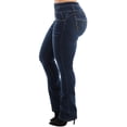 thumbnail image 5 of Moda Xpress Women’s Junior Mid Rise Butt Lifting Dark Wash Stretch Bootcut Jeans 10261M, 5 of 7