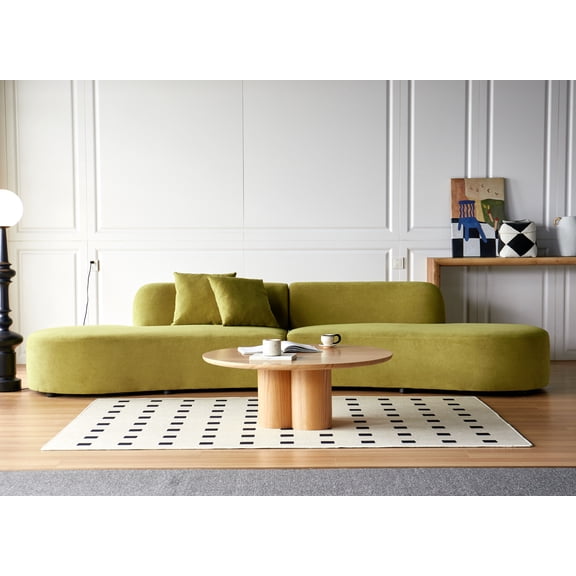 132" Curved Sofa with Throw Pillows, 6 Seater Luxury Velvet Couch with Half Moon Design and High-Density Foam, Ideal for Modern Living Room, Office & Apartment, Olive Green