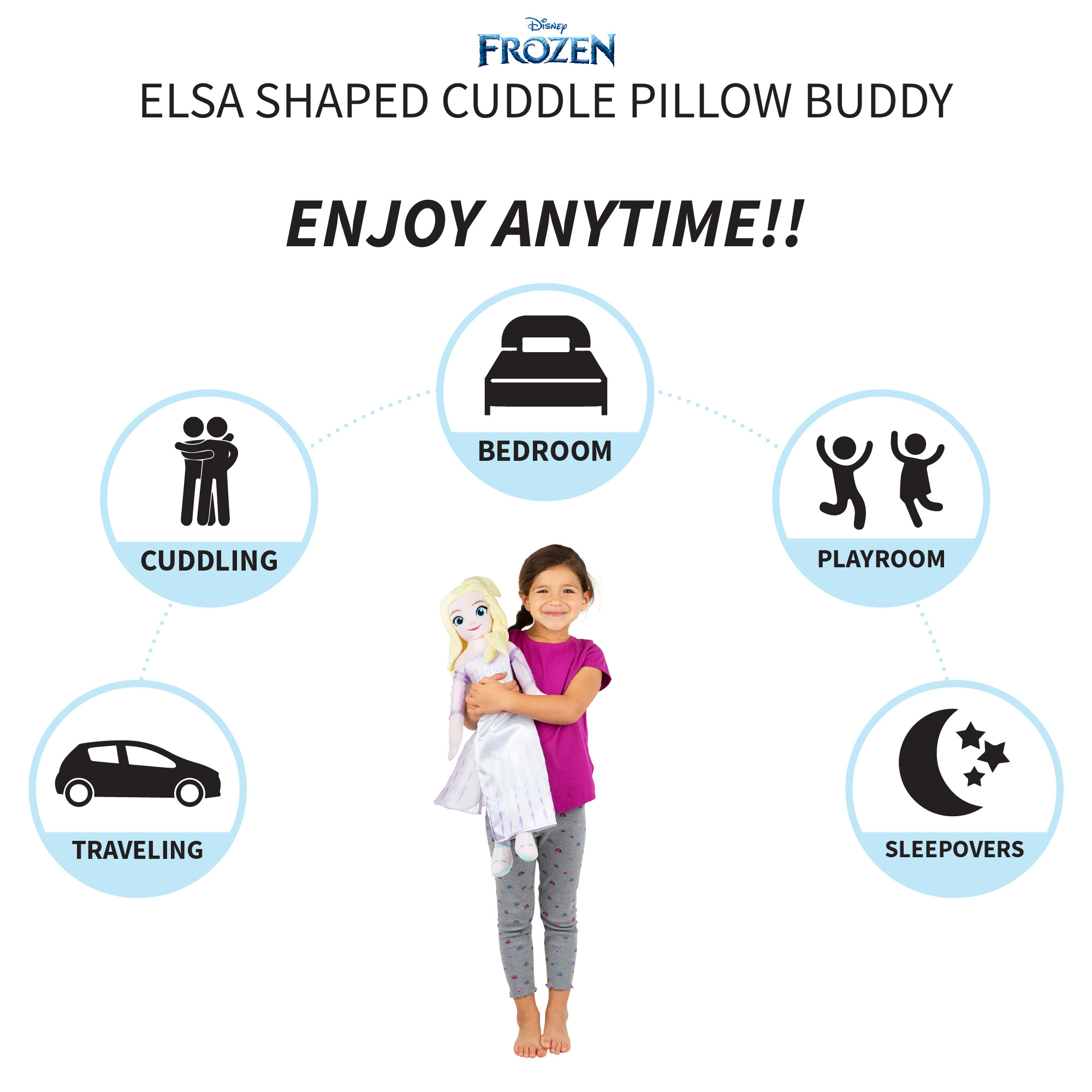 Disney Frozen Kids Elsa Bedding Plush Cuddle and Decorative Pillow Buddy, Purple - image 4 of 7
