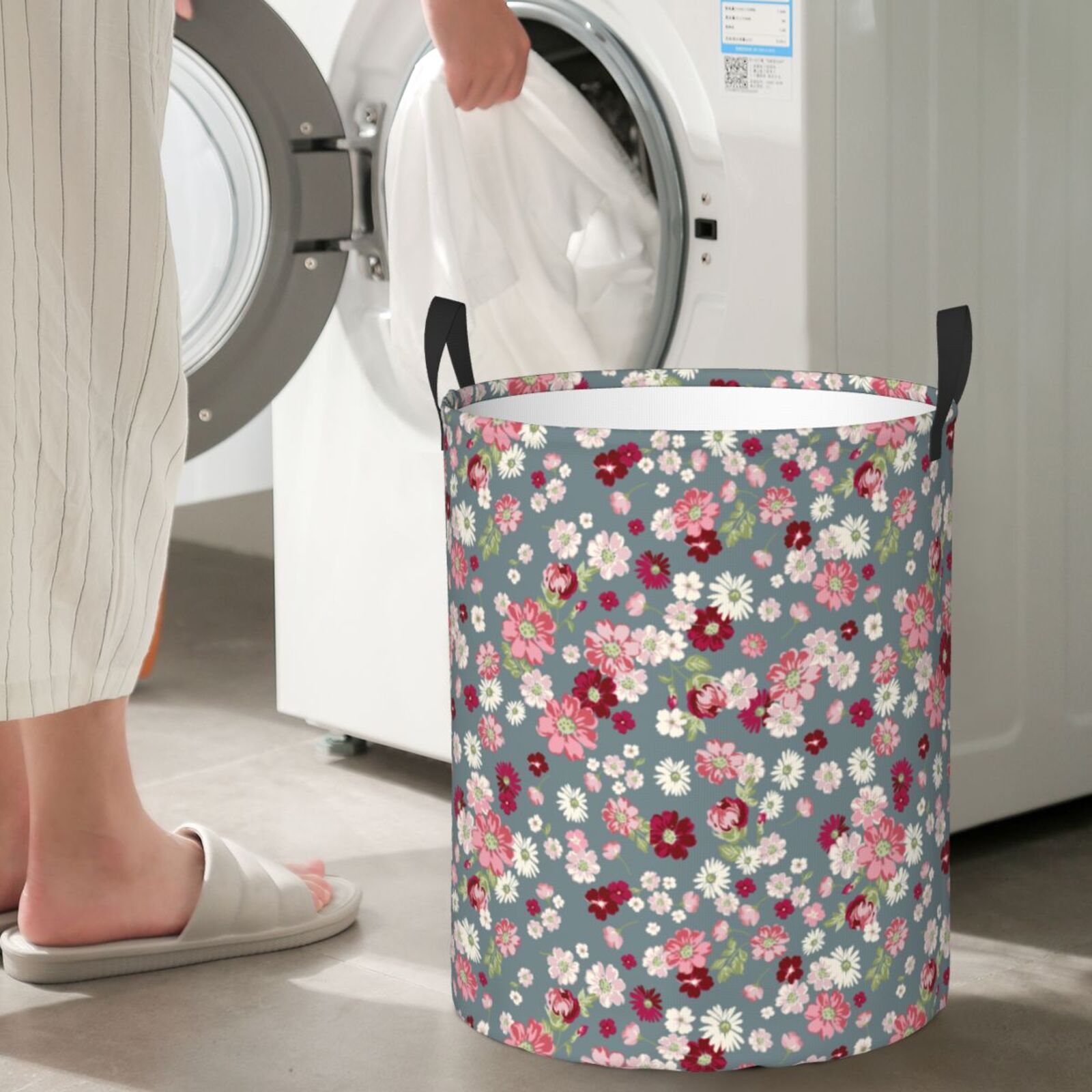 Large Laundry Basket with Handles - Colorful Daisies Flowers Kids Baby Dirty Clothes Laundry Hamper for Bedroom Aesthetic