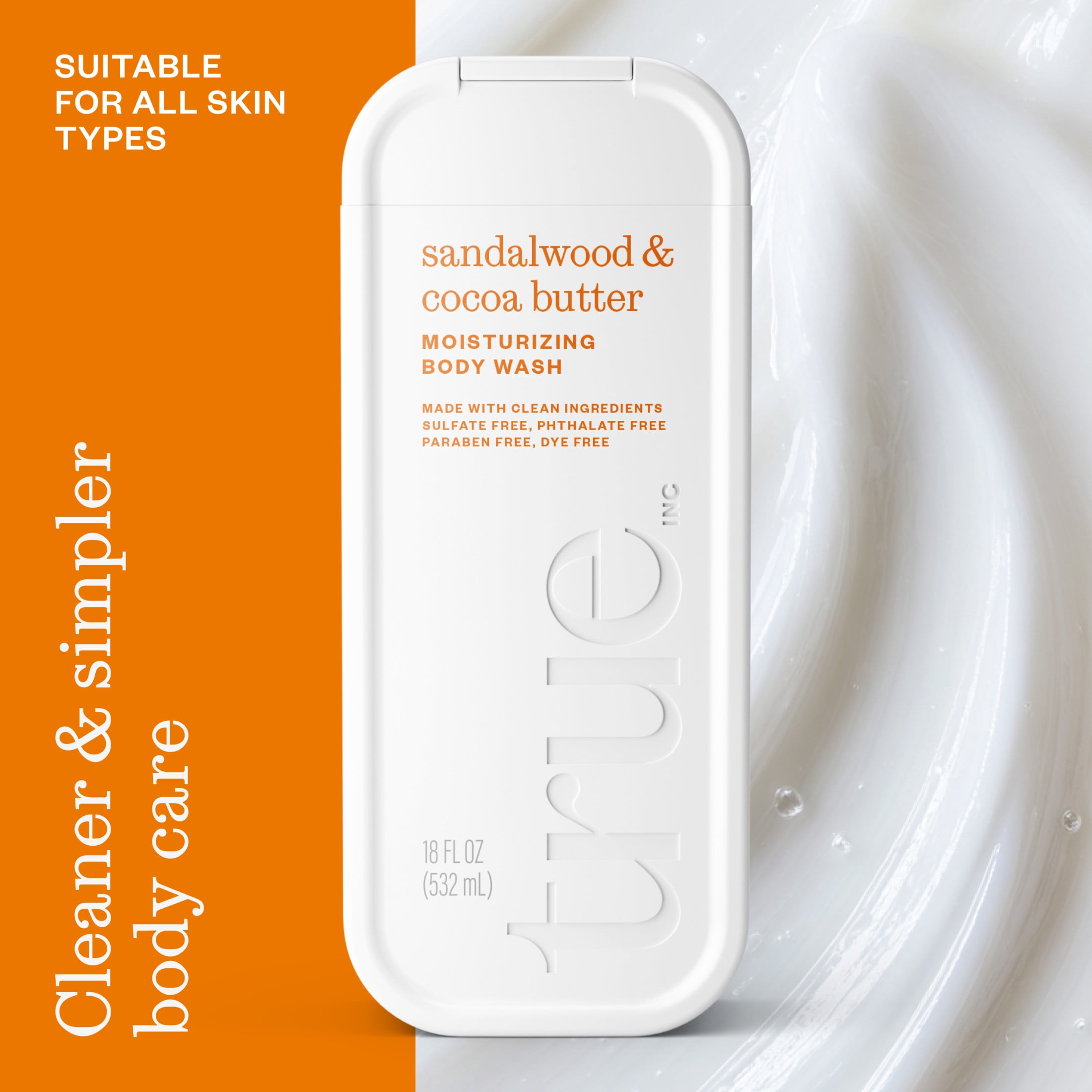 True Sandalwood & Cocoa Body Wash, Sulfate-Free, Moisturizing and Hydrating Formula for Women & Men, 18 fl oz