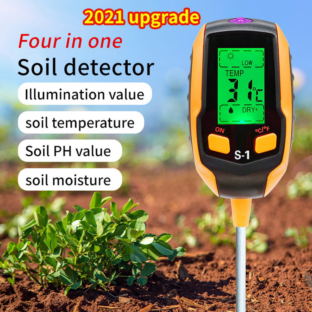 1x 4 In 1 LCD Moisture Temperature Sunlight PH Garden Soil Tester Meter 