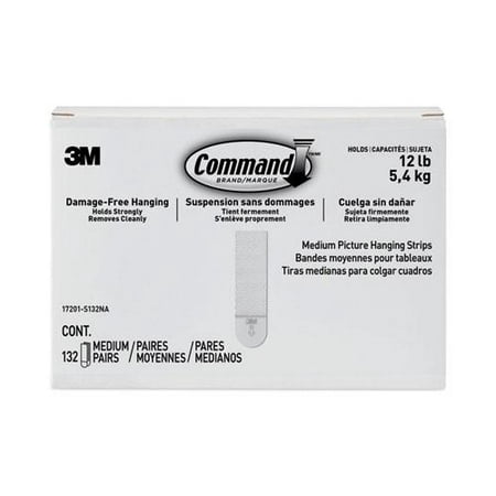 

Command-Picture Hanging Strips Value Pack Medium Removable Holds Up to 12 lbs 0.75 x 2.75 White 132 Pairs/Pack