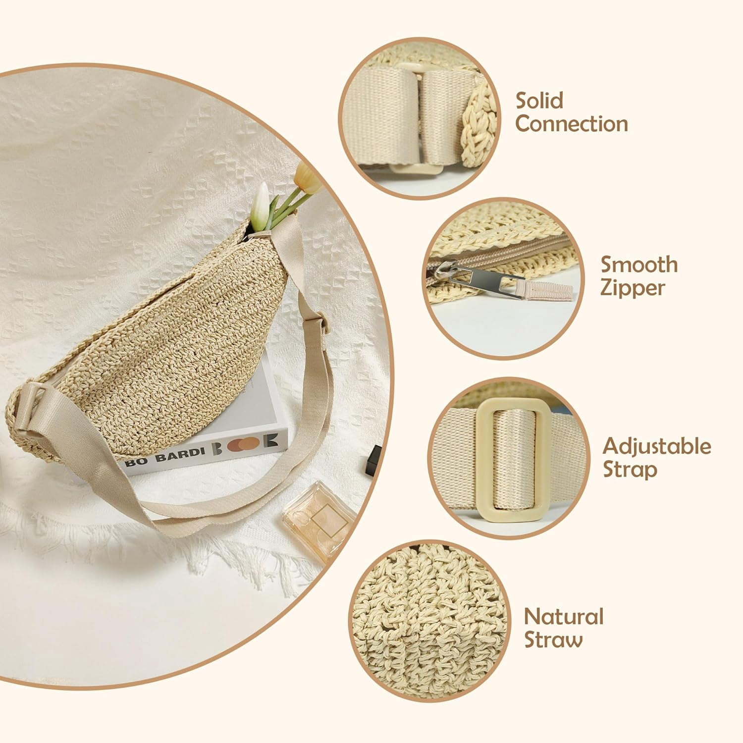 CAILDANL Straw Crossbody Bag for Women Summer Woven Beach Handbag Crescent Shoulder Purses with Adjustable Strap 2025