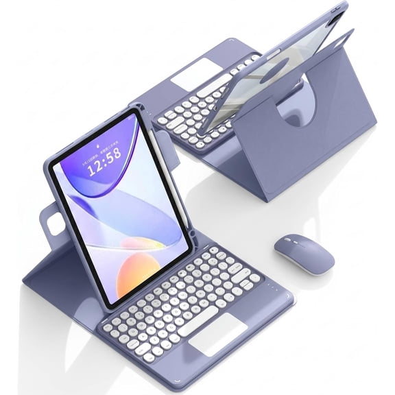 360° Rotatable Touchpad Keyboard Case for iPad Air 11" M4/M3/M2 & iPad Air 5/4 10.9", Magnetic Clear Folio with Pencil Holder,Purple