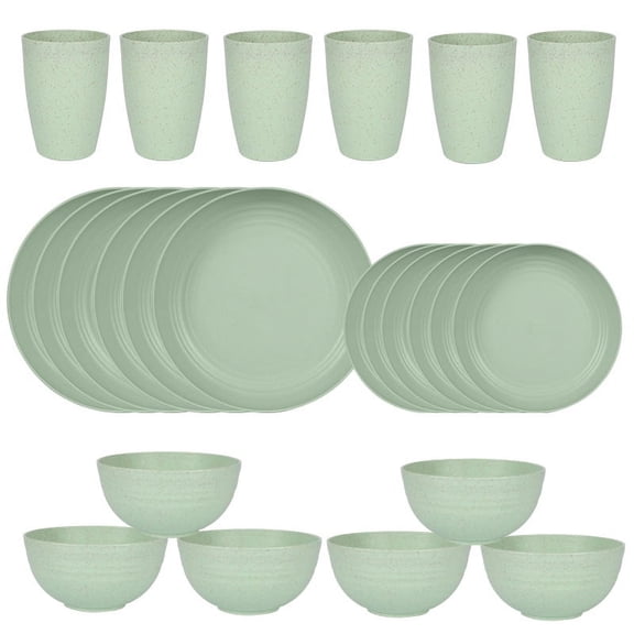 Namzi Wheat Straw Dinnerware Set, Unbreakable Plastic Dish Set, Eco-Friendly Tableware for Home & Outdoor Use,24pcs Green