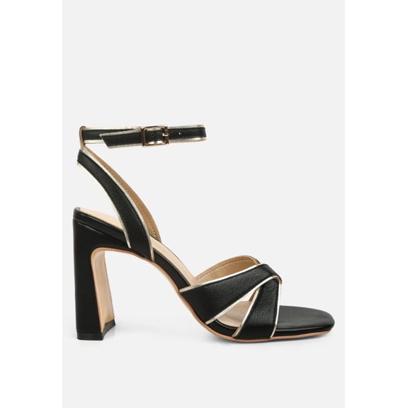 Heeri Metallic Lined Slim Block Heel Sandals