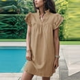 thumbnail image 3 of ZZwxWA Womens Summer Shift Dresses 2025 V Neck Ruffle Cap Short Sleeve Mini Dress Casual Flowy Pleated A Line Sundress, 3 of 5