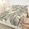 thumbnail image 3 of Manfei Leaf Plant Botanical Queen Sheet Sets, Beige Cartoon Flat Sheet, Chic Modern Fashion Queen Fitted Sheet, Lightweight Room Decor, 4pcs, 3 of 7