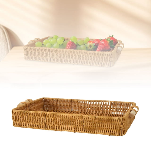 Woven Rattan Style Storage with Handle for Fruit Dessert and Grocery Organizing Home Dining Outdoor Use