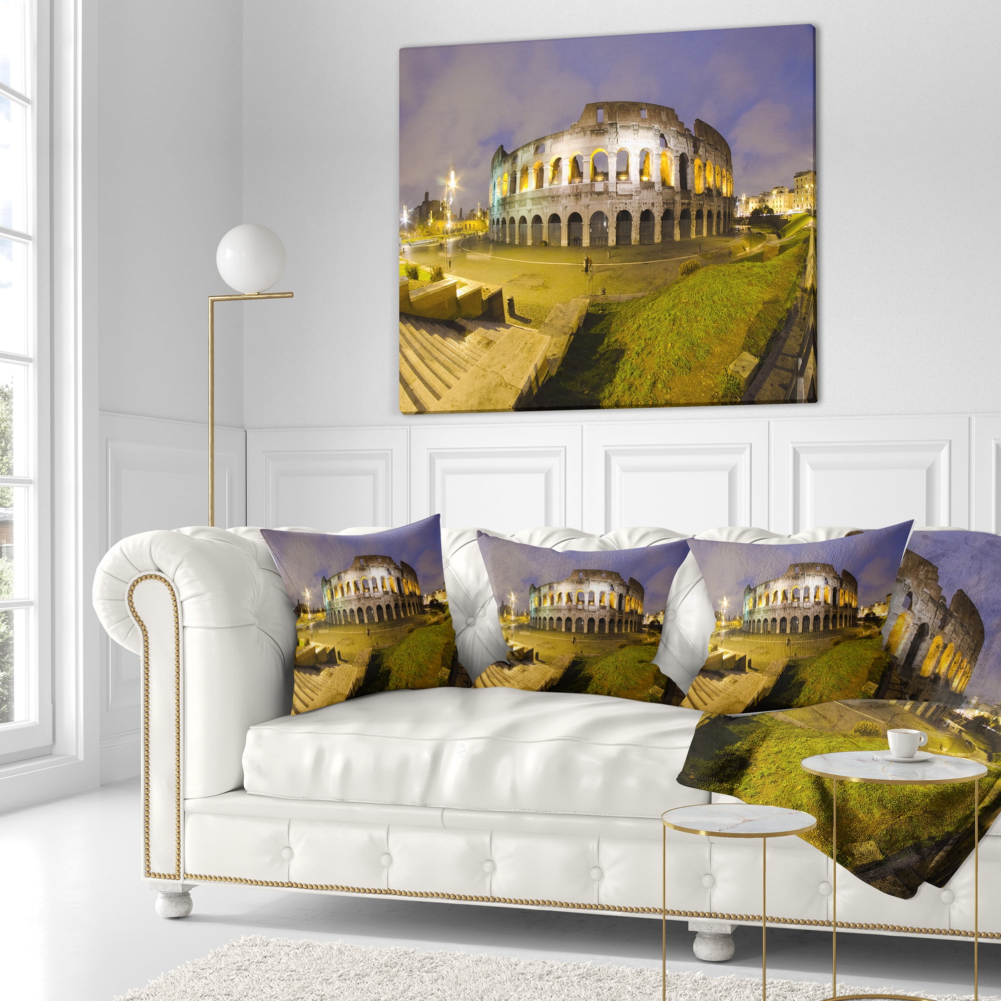Designart Colosseum by Night - Landscape Monumental Throw Pillow - 16x16