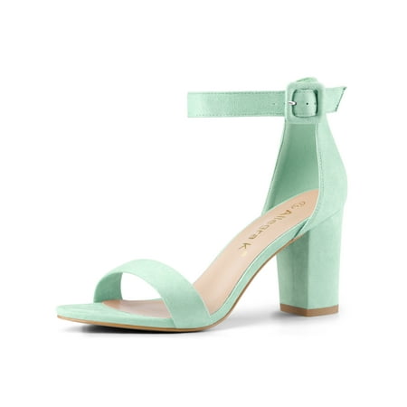 284H Woman Open Toe Chunky High Heel Ankle Strap Sandals Light Green/US