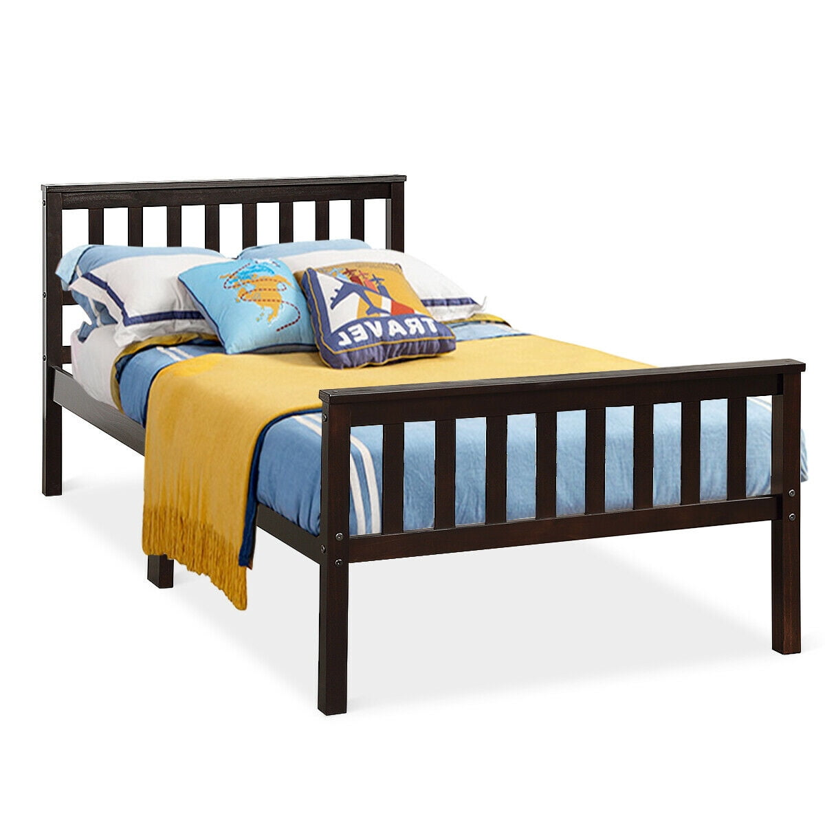 Gymax Pine Wood Storage Bed Slat, Twin, Espresso