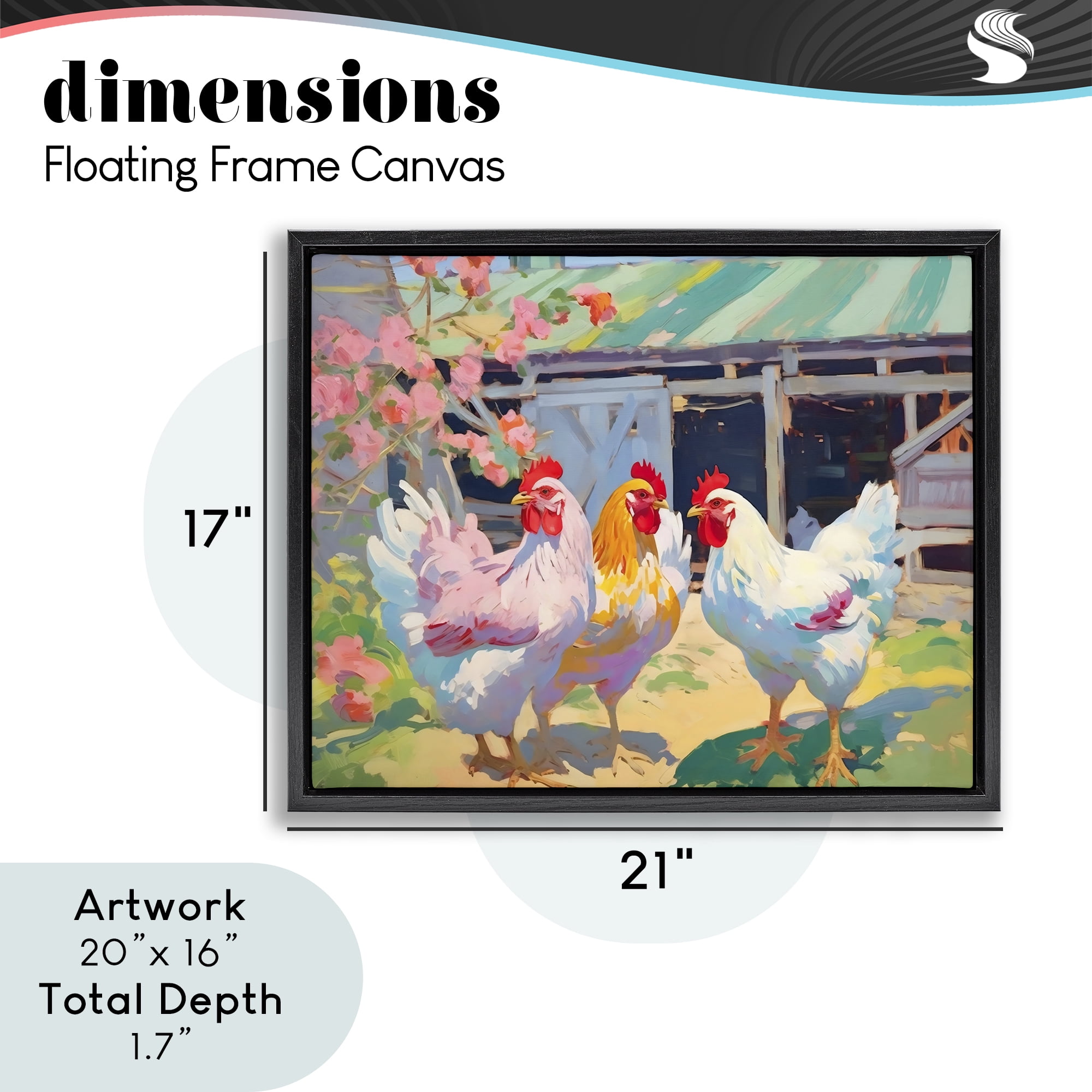 Stupell Industries Colorful Chickens in Sunlit Yard Black Framed Floater Canvas Wall Art, design by Creative Studio