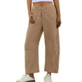 thumbnail image 3 of Women's Corduroy Pants Barrel Mid-Rise Elastic Waist Cord Pants Casual Wide Leg Baggy Trouser with Pockets Light Brown S, 3 of 7