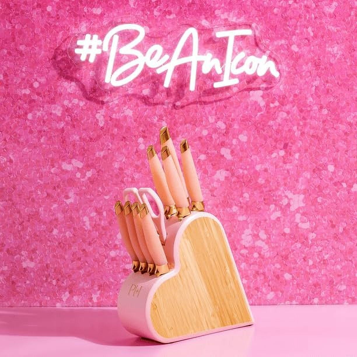10-Piece Heart-Shaped Stainless Steel Knife Block Set, Pink, Hand Wash Only