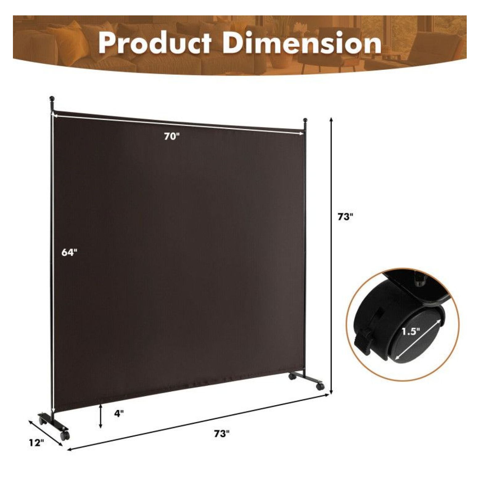 Yunken 6 Ft Single Panel Room Divider on Easy-Roll Casters, Freestanding Mobile Partition Screen for Any Room