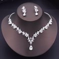 thumbnail image 1 of Ensemble de Bijoux de Mode Design Floral de Luxe pour Femmes Colliers Boucles d'Oreilles Ensembles Accessoires de Robe de Mariée Argent Blanc, 1 of 6