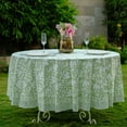 thumbnail image 3 of Light Steel Blue 100% Cotton Spring Summer Round Tablecloth, Block Print Table Cloth for Dining, Weddings, Outdoors, Parties, Grand Millenial Home 60" Inches Round, 3 of 5