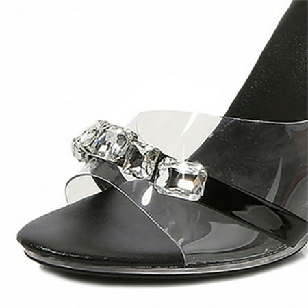 

Women‘s Ankle Buckle Strap High Heels Rhinestone Transparent Upper Open Toe Sandals Party Stiletto Heels