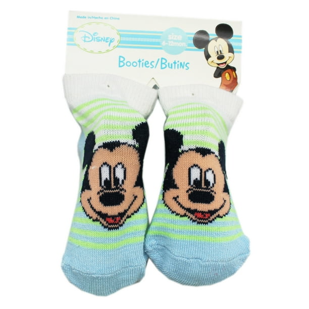 Mickey Mouse Blue/Green Striped Baby Booties (1 Pair, 6-12 Months) - Walmart.com