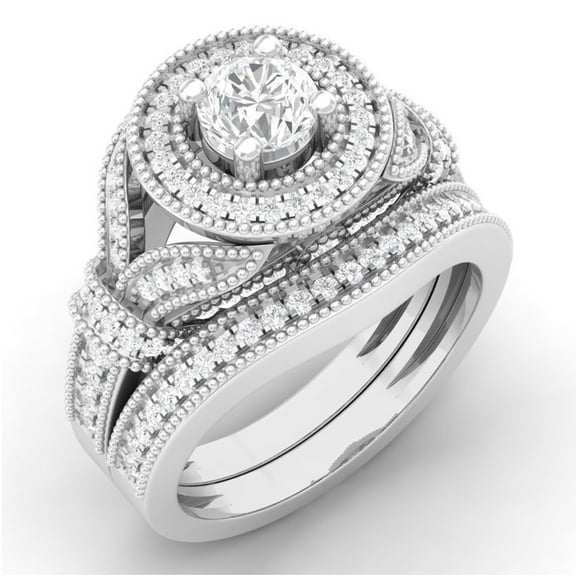 Dazzlingrock Collection 1.20 Carat (ctw) 14K Round Cut Diamond Bridal Halo Engagement Ring Set 1 1/4 CT, White Gold, Size 6
