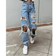 thumbnail image 2 of Women Y2k Ripped Jeans High Waisted Straight Wide Leg Baggy Distressed Denim Pants Loose Boyfriend Jeans Streetwear, 2 of 7