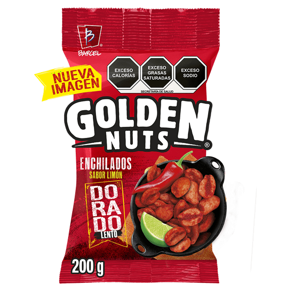 Cacahuates Golden Nuts fritos y enchilados sabor limón dorado lento 200 g