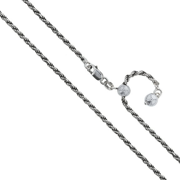 Sterling Silver Adjustable Oxidized Diamond-Cut Rope Chain 2.5mm 925 Italy Necklace 22" Jewelry Female