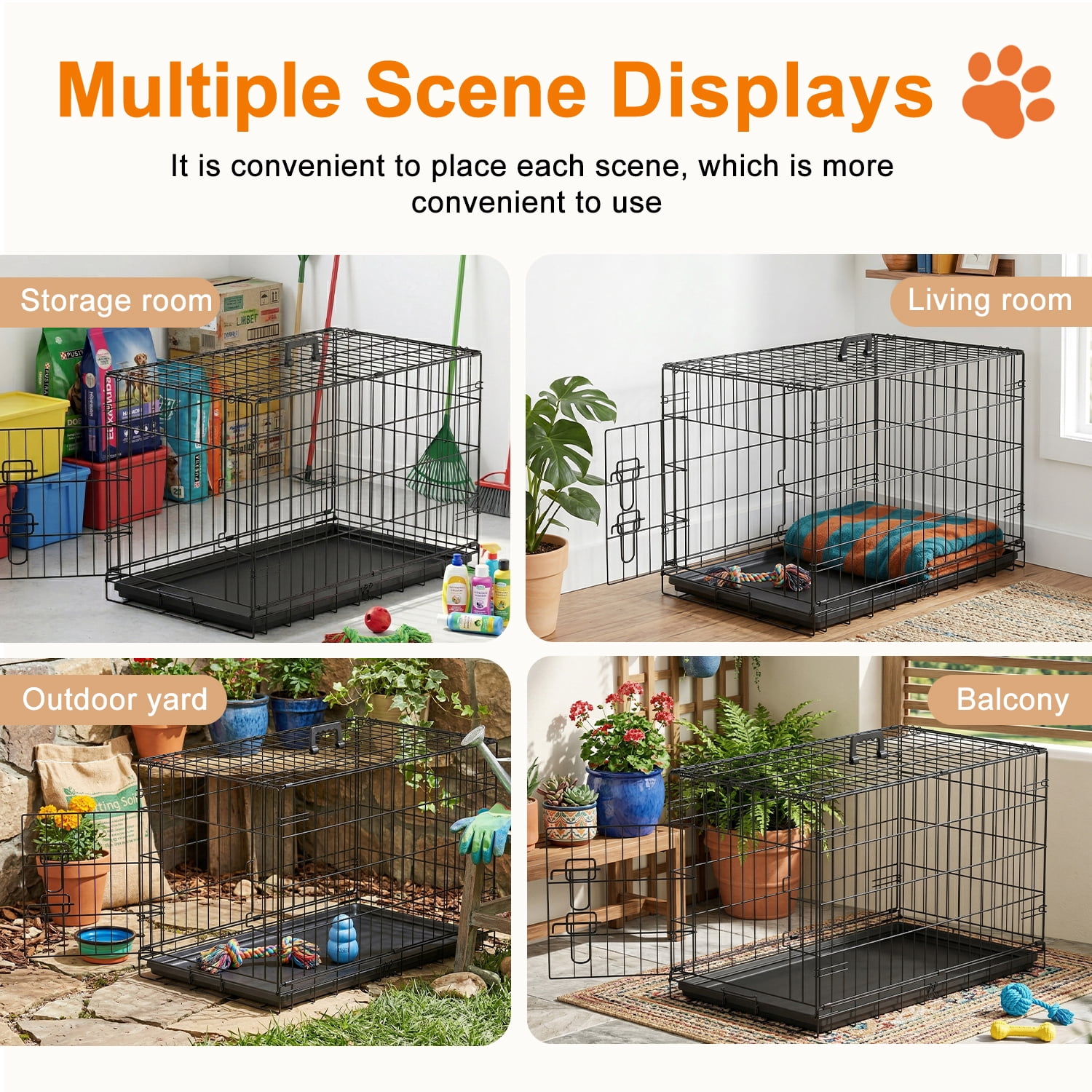 FDW 30 inch Dog Crate Pet Cage with Metal Folding Design Plastic Tray Indoor Outdoor Dog Kennel Cage for Small and Medium Dogs,Black