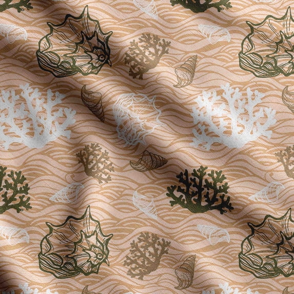 Soimoi Sea Shell Print,Cotton Cambric, Quilting Fabric Sold by The Yard 42 Inch Wide, Medium Weight Cotton Fabric, SewingSupplies,Orange