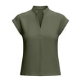 thumbnail image 5 of hlysgo Women's Dressy Casual Tops Business Work Blouses Cap Sleeve V Neck Tshirt Green,M, 5 of 6