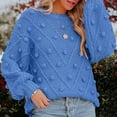 thumbnail image 6 of XPMWRP Women's Winter Crew Neck Pullover Jumper Cute Long Puff Sleeve Chunky Knit Sweater Pompom Jumper Solid Color Top Blue XXL, 6 of 6