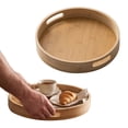thumbnail image 3 of Round Wooden Serving Tray With Handles Decorative Tray For Breakfast Coffee Snack Home Kitchen,Khaki-30X30X5Cm, 3 of 8
