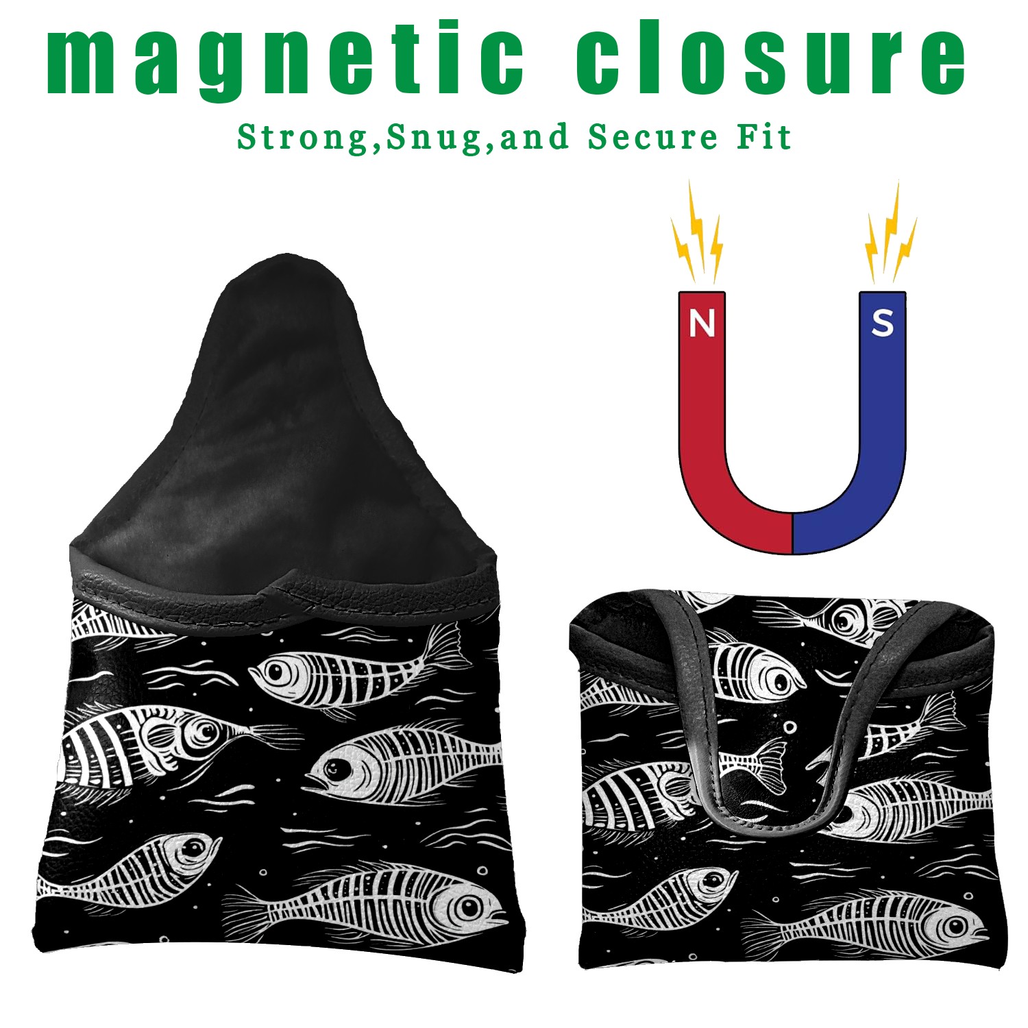 Golf Mallet Putter Cover Premium Leather Waterproof Golf Putter Head Cover with Magnetic Closure Fish Bones