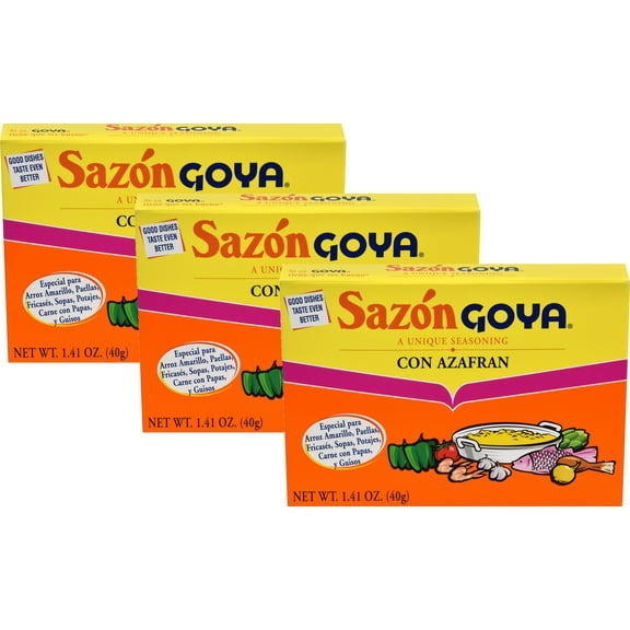 Sazon Goya with Saffron (Azafran) 1.41 oz Pack of 3
