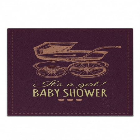 

Baby Shower Cutting Board Its a Girl Baby Shower Lettering with Vintage Style Stroller Gifts Decorative Tempered Glass Cutting and Serving Board in 3 Sizes by Ambesonne