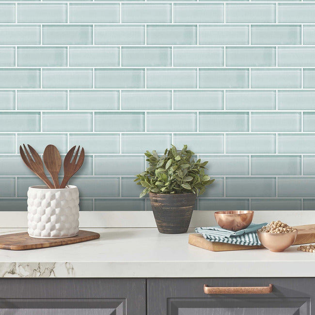 (2 pack) RoomMates StickTILES Aqua Seaglass Subway Peel and Stick Backsplash Tile, 10.5 inches X 10.5 inches