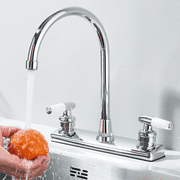 Zovajonia Chrome Two Handle Kitchen Faucet, High Arc 360° Swivel Spout Sink Faucet, Modern Commercial 3 Hole Kitchen Faucet, Plastic Body