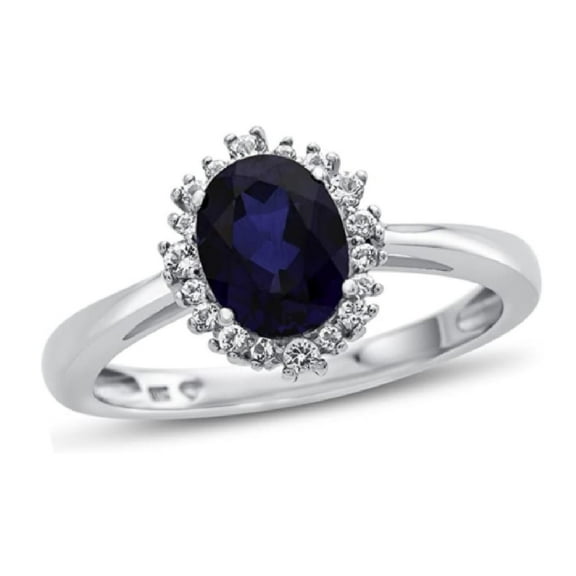 Oval Blue Syntheitc Gemstone 925 Sterling Silver Solitaire Accents Women Valentines Day Gifts Ring