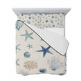 thumbnail image 7 of Quilts Twin-XL Size Bedding Set, Blue Starfish Coastal Lightweight Quilted Comforter, Summer Beach Coral Linen Texture Soft Reversible Bedspread Coverlet with Pillow Covers for All Season, 68" x 98", 7 of 7