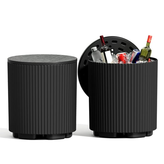 Chiccushion Outdoor Cooler Side Table, Portable Ice Bucket with Lid, Patio Table and Ice Chest Storage for Party, Poolside, Deck, Black