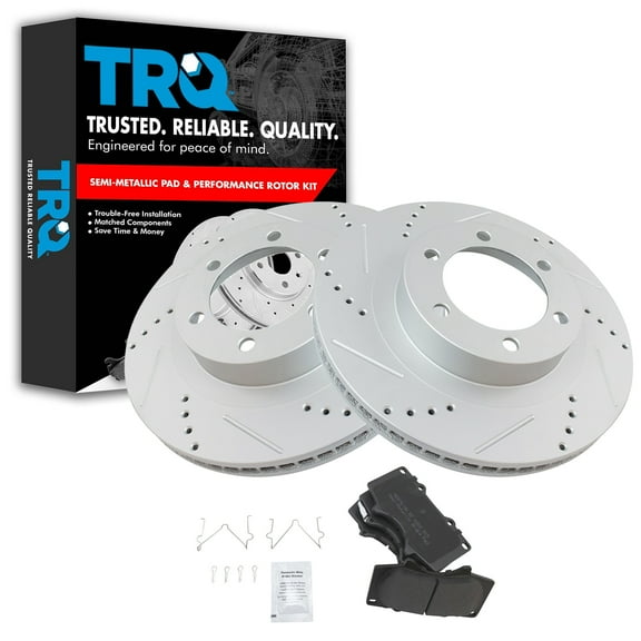 TRQ Front Performance Brake Pad & Rotor Kit Brake Pads Brake Rotors Set Semi-Metallic Premium G-Coated Fits Select 2003-2009 Lexus GX470 Toyota 4Runner