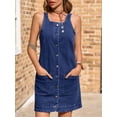thumbnail image 2 of Vestido de mezclilla Yousify sin mangas con botones para mujer de verano, azul marino, 2 of 6
