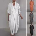 thumbnail image 2 of Quixlent Spring Fall Maxi Dress Robe Baggy Cross V Neck Solid Color Large Pocket Retro A-line Bohemian Maxi Dress Casual Party Travel Dress, 2 of 7