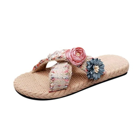 

Egmy Women s Beach Shoes Flax Outdoor Flower Antiskid Sandals Slipper