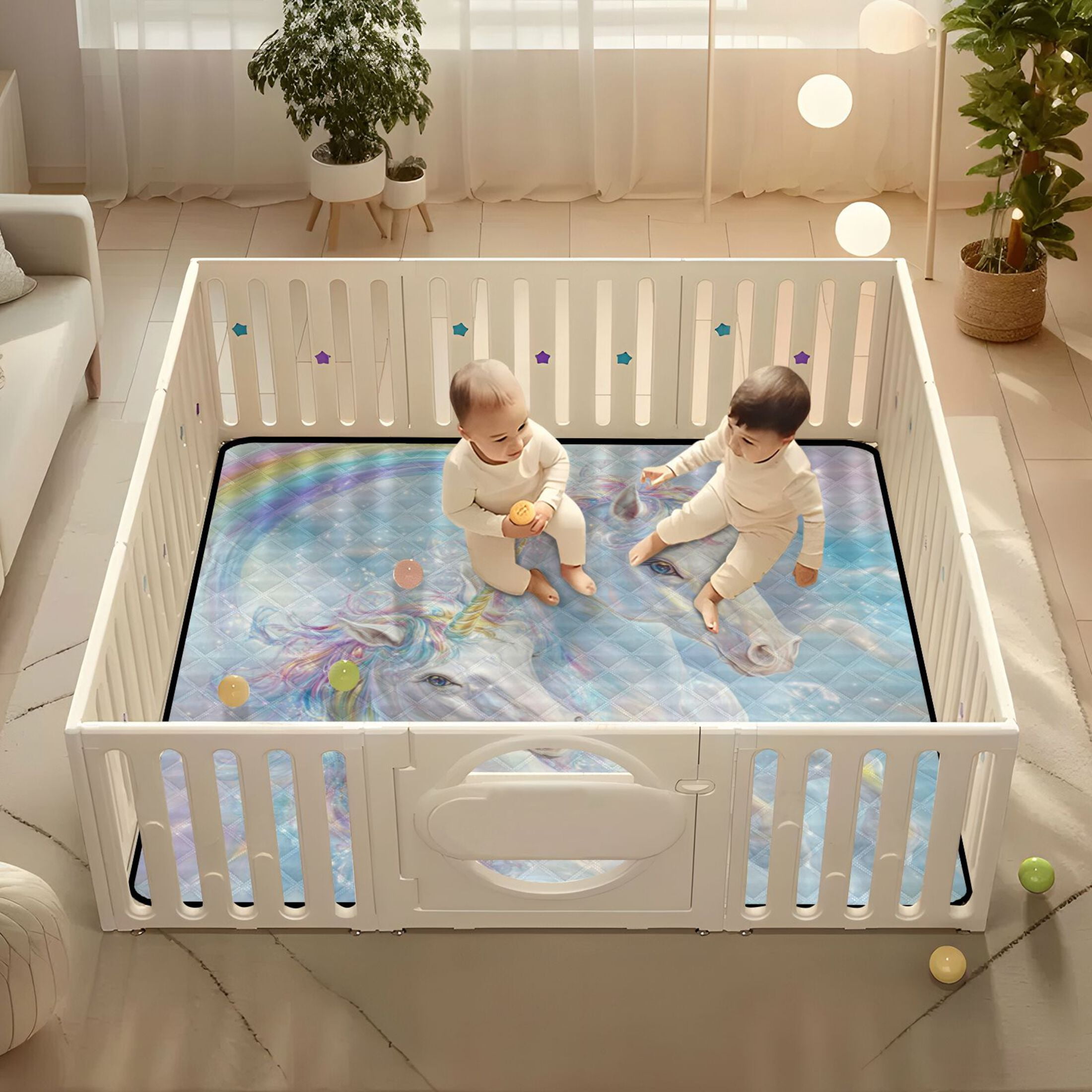 WOBOGO Rainbow Unicorns Baby Playmats Extra Large Waterproof Rollable Activity Pads for Toddlers 50×50inch