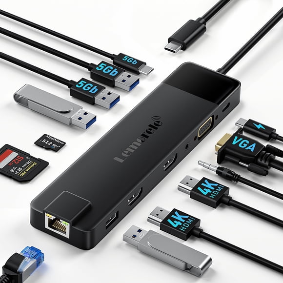 Estación de acoplamiento USB C Lemorele 13 en 1 para monitores triples 4K