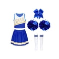 thumbnail image 1 of YiZYiF Ensemble de 5 Pcs pour Filles, Tenue de Cheerleading, Uniforme de Cheerleading Scolaire, Robe de Danse Musicale, Bleu 6, 1 of 5